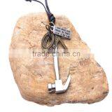 Genuine Leather Necklace with Antique Sliver Hammer Pendant.