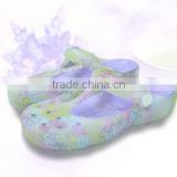 2015 high quality plastic sole sandals.printing flowers gril clogs.casual ladies fashion shoes