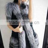 Factory Price Koreal Style Long Silver Fox Fur Trim Rabbit Fur Vest thumbnail-1