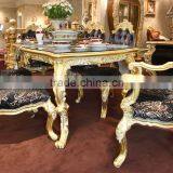 French Antique Wooden White Dining Table With Purple Fabric Dining Chair For 6 People / Luxury European Dining Room Furniture thumbnail-5