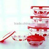 High Quality 5pcs Set Clear Glass Bowl With Red Lid thumbnail-1