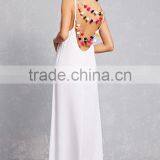 2017 Summer Pom Pom Maxi Beach Dress V Neckline Boho Strap Dress HSd9211