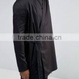 Plus Size Long Sleeve Open Front Self Tie Belt Mens Pre-Shrunk 100% Cotton Chinese Style Black Solid Color Shirts thumbnail-3