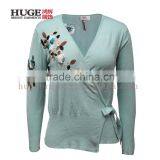 2017 OEM Green Ladies Knitted Cardigan Sweater thumbnail-1