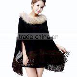 CX-B-P-33C 2016 Wholesale Fashion Lady Pashmina Shawl With Raccoon Fur Collar thumbnail-1