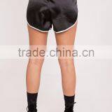 High Waist Women Plain Black Satin Contrast Binding Runner Shorts With High Curved Side thumbnail-3