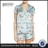 Women Floral Print Pajamas Set Short Sleeve Button Top With Shorts Satin Pattern Pyjama Set thumbnail-1