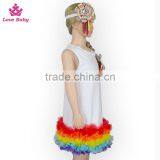 Summer Girls Sleeveless White Above Knee Dress With Colorful Rainbow Tulle Hem thumbnail-3