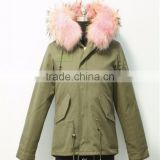 Myfur Customized Color and Size Baby Pink Raccoon Fur Hooded Ladies Parka