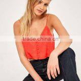 Jacquard Low Cut Spaghetti Straps Cropped Cami Womens Tank Top With Buttons thumbnail-3