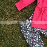 New Arrival Hot Pink Top Aztec Pants With Scarf 3 Pieces Set Girls Children Set Baby Kids Wear Baby Suit Boutique Set thumbnail-4