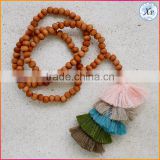 XP-PN-1487 Fashion Good Tassel Long Wooden Beads Mala Prayer Beaded Tassel Necklace