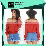 New Design Long Sleeve Ladies off Shoulder Crop Top,women off Shoulder Blouse thumbnail-1
