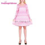 Wholesale Women Pink Knee Length Long Sleeve Christmas Party Formal Evening Dress thumbnail-3