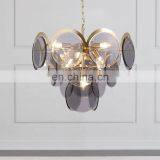 Современный роскошный дымчато-серый стеклянный круглый светильник-дизайн с золотым подвеской на основе светодиодов thumbnail-2