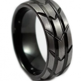 Tire pattern brushed grooved tungsten gold ring