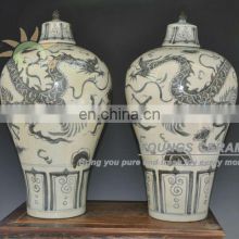 Antique Ming Reproduction Chinese Blue and White Porcelain Dragon Ginger Jars Vases