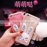 TPU Rhinestone Silicone Strap With Bracket Rabbit Fur Ball Case for IPhone 6S/6Plus thumbnail-3