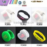 2015 Hot Sale Heart and Round Shaped Touch Screen LED Silicone Watch, Silicone Slap Band Unisex LED Watch