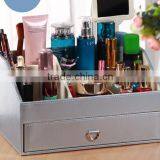 Hot Sale Cosmetic Organizer With Button Pull bottom drawer, Multifaction Leather Cosmetic Organizer