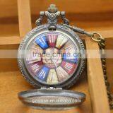 Retro Blue Roman Number Dial Glass Window Pocket Watch thumbnail-2