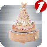 Birthday cake music box with bears and balloon creative wood wooden Gift Nature music box girls birthday Christmas