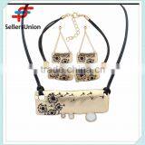 No.1 Yiwu Exporting Commission Agent Wanted pu Black Long Chain Necklace/earrings/bracelet Jewelery Set thumbnail-4