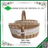 Oval vintage willow wicker empty picnic basket with lid