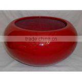 Red Shiny Painted Fiberstone Pots, Durable Polystone Planters thumbnail-1