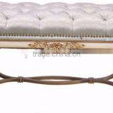 Classic Elegant European Style Antique White Tufted Chaise Lounge With Golden Floral Decorations BF12-04264d thumbnail-1