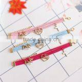 Gold Love Heart Cross Horse Feather Charms Sude Leather Bracelet Multi Layer Velvet Leather Bracelet thumbnail-2