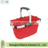 Fabric Lightweight Foldable Picnic Tote Basket, With Collapsible Aluminum Alloy Frame and Inner Zippered Pocket, Red (CBS031) thumbnail-1