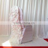 High Quality White Ruffled Spandex Chair Cover With Satin Crush Flower For Wholesale Price thumbnail-4