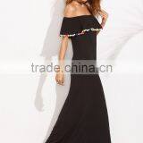 Pompom Trim Split Maxi Dress Summer Beach Dress Women Casual thumbnail-4