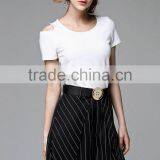Two Pieces Set Women New Fashion Summer 2016 Ladies Off Shoulder T-Shirt Tops and Striped Print Wide Leg Pants thumbnail-5