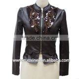 2014 Newst Style Women's Fashion Lace With Leather pu Jacket thumbnail-1
