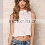 MGOO 2017 New Arrival Off White Jersey Crop Hoodies Custom 100% Cotton Plain Basic Sleeveless Running Tops thumbnail-2