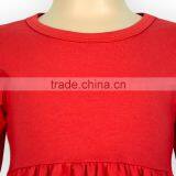 2017 Spring Boutique Clothing Plain Red Cotton Lace Trumpet Sleeves Design Baby Girl Dress thumbnail-4