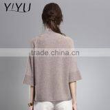 Fashion Women Loose Three-fourths Sleeve Turtleneck Cashmere Pullover thumbnail-3