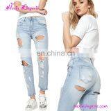 Wholesale No Moq Summer Women Denim Light Blue Ripped Jeans thumbnail-1