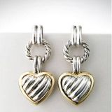 Gold Plated Silver Jewelry Cable Heart Drop Earrings(E-112)