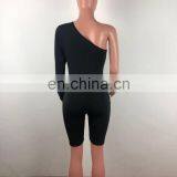 New Women Summer One Shoulder Skew Neck Stripes Reflective Splicing Knee Length Jumpsuit Bodycon Skinny Romper Playsuit thumbnail-5