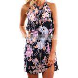 2020 Summer Burst Dress New Style Printed Sleeveless Sexy Hanging Neck Beach Skirt Women's Factory Direct Sales thumbnail-3