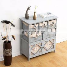 Grey Paulownia Solid Wood Sideboard Drawer Chest With Wicker Baskets thumbnail-4