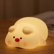 Hot Sale Led Night Light Lamp Cute Animal Lights Cartoon Pig Silicone Nightlight for Kids Bedside Bedroom Decora thumbnail-1
