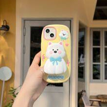 Cartoon Cute Puppy Retractable Bracket Silicone Shockproof Protective Phone Cover Case For IPhone 11 12 13 14 15 Pro Max thumbnail-1