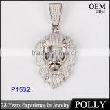China Jewelry Manufacturer Suply Sterling Silver Paved Leopard Head Pendant thumbnail-2