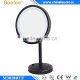 ORB Black Round Mirror 8'' Thin Single Way Lighted Table Mirror thumbnail-2