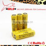 2015 WLS newest arrival KV5 18650 2800mah battery 3.7V rechargeable li-ion cell with 35A high discharge