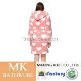 Pink Heart Print Hooded Fleece Dressing Gown thumbnail-3
